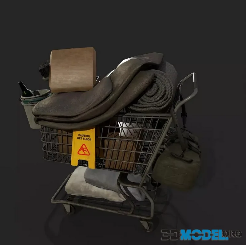 Homeless shopping cart Gameready Prop low-poly (PBR)