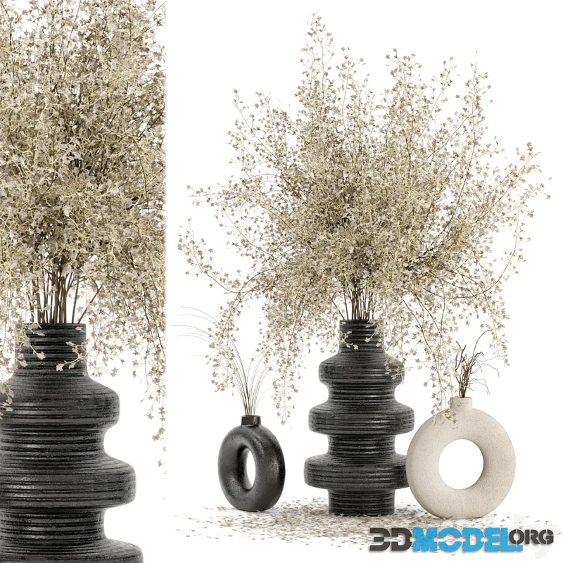 Indoor Dry Plants in rusty Concrete Pots – Set 468