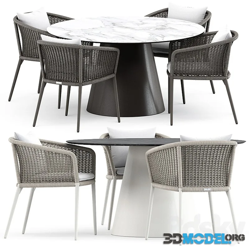 Knot armchair and cone ii dining table round 140 by janus