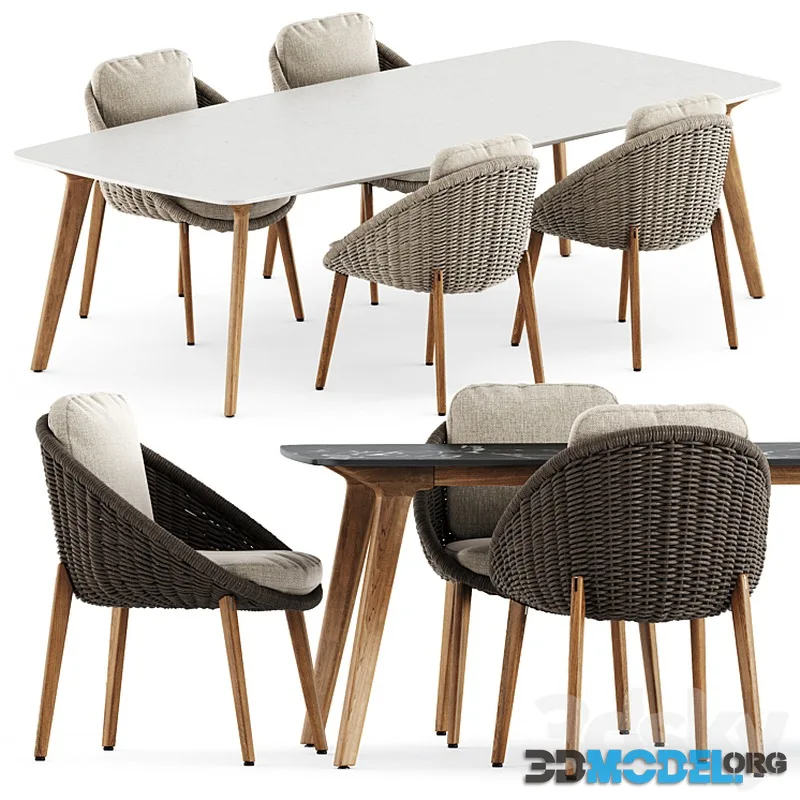 Lido Cord chair by Minotti and Torsa Dining table Teak CF-264 by Manutti