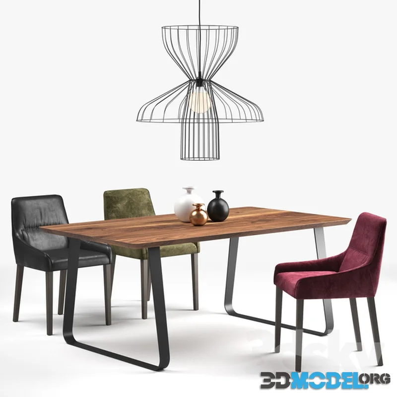 Ligne Roset long island chair, vilna table, parachute lamp