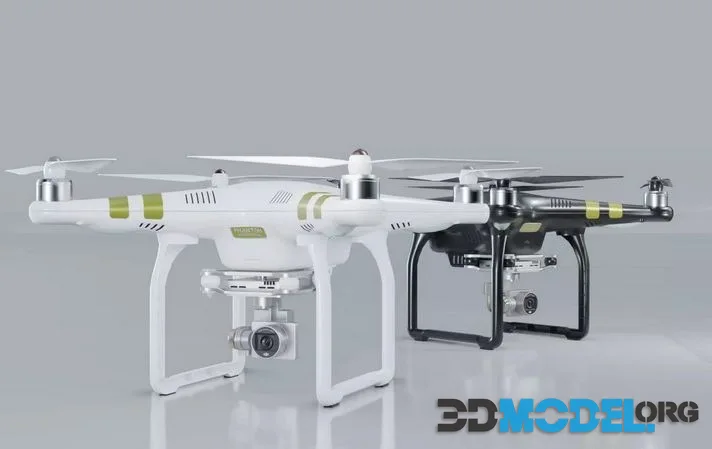 Low poly DJI Phantom 3 Pro black and white edition low-poly (PBR)