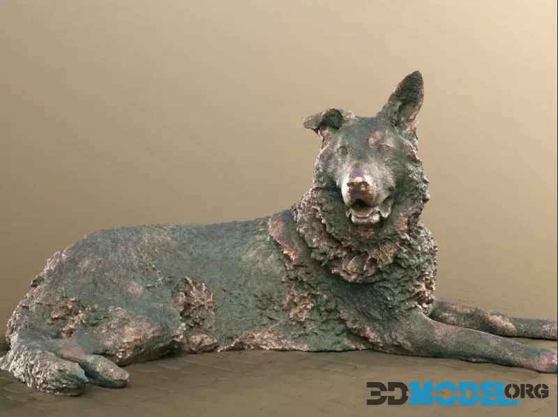 Lying Dog Statue low-poly (PBR)