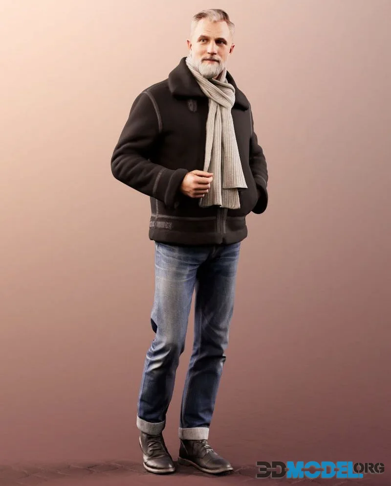 Man in warm winter jacket chatting (PBR)