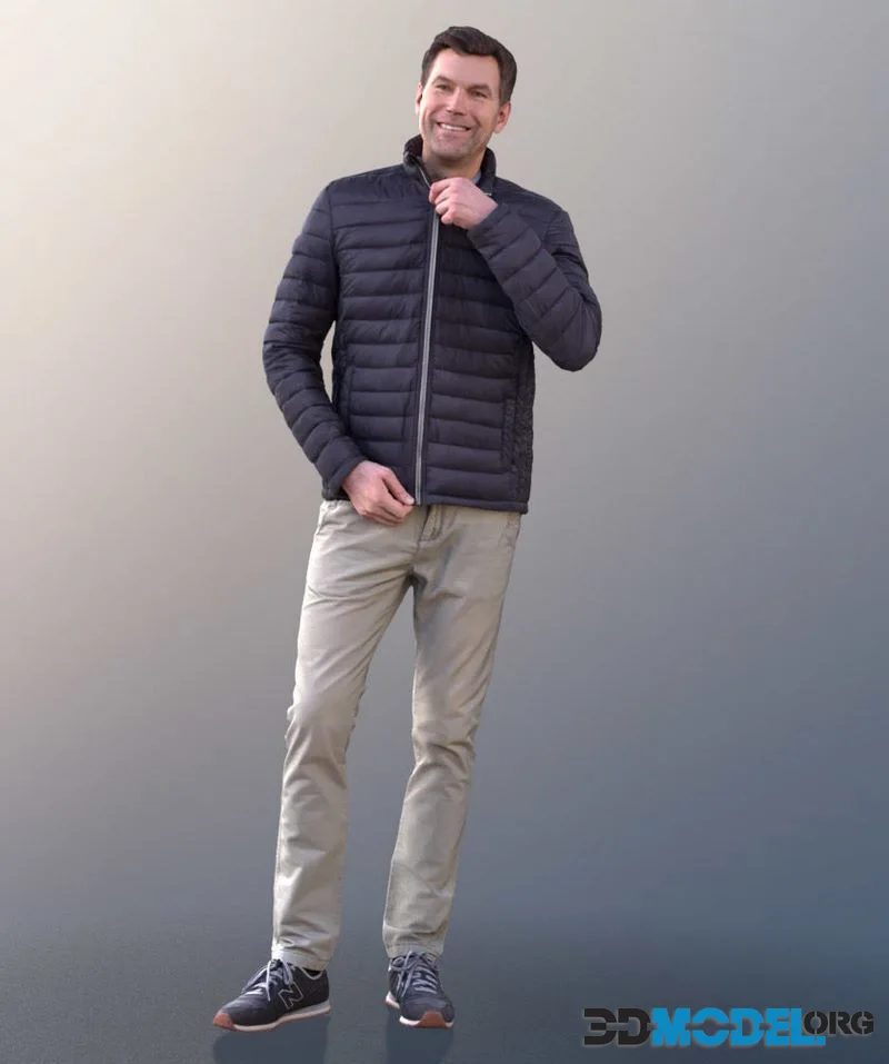 Man Standing Closing His Jacket low-poly (PBR)