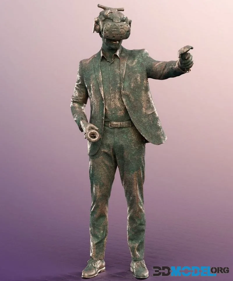Man With VR Headset Statue low-poly (PBR)