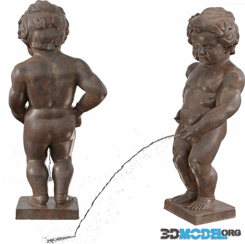 Manneken Pis statue of a boy peeing low-poly (PBR)