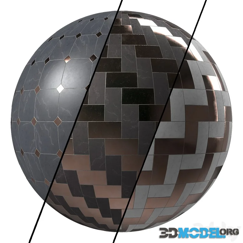 Marble Tile Materials 12- Marble Mixed by Metal Tile - Pbr 4k Seamless
