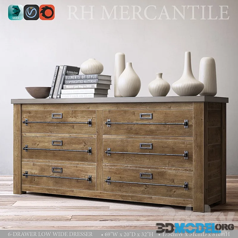 MERCANTILE 6-DRAWER LOW WIDE DRESSER