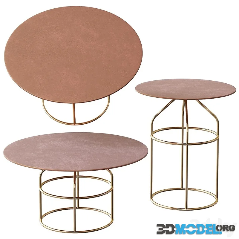 3D Model – Modern Round Coffee Table Sets Metal in Gold