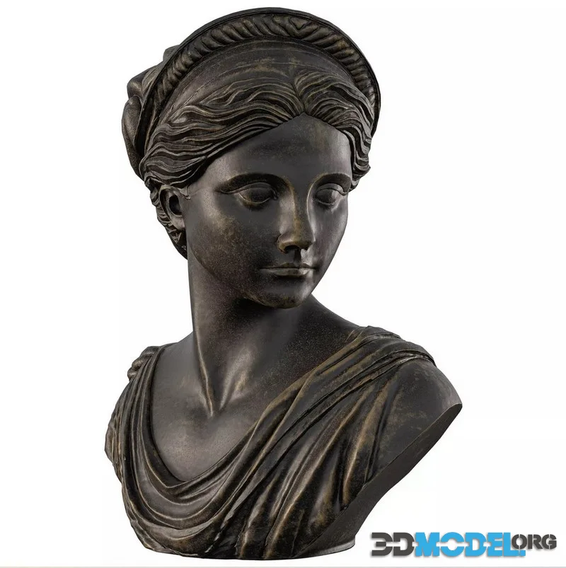 Neoclassical Female Bust with Braided Hair and Diadem low-poly (PBR)