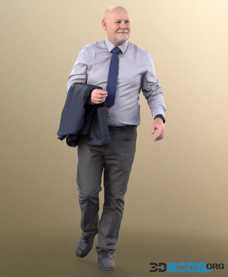 Old Businessman standing bald beard jacket low-poly (PBR)
