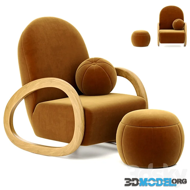 Pollie Marigold Velvet Nursery Rocking Chair with Ottoman