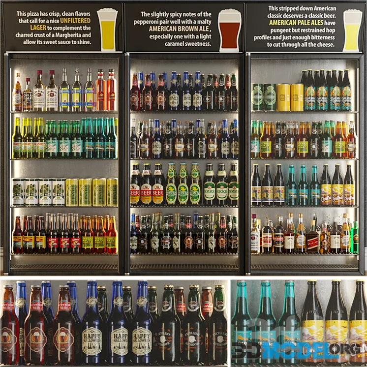 Refrigerator in the supermarket with beer. Alcohol