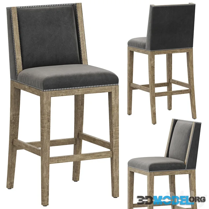 RH Ames Leather Armless Bar Stool