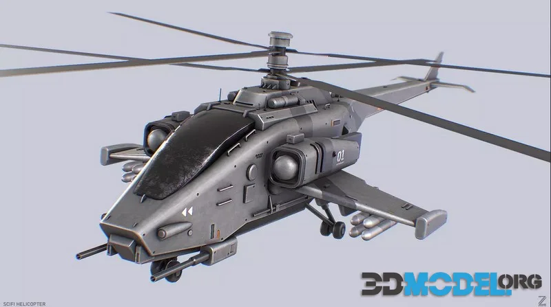 Scifi helicopter low-poly (PBR)
