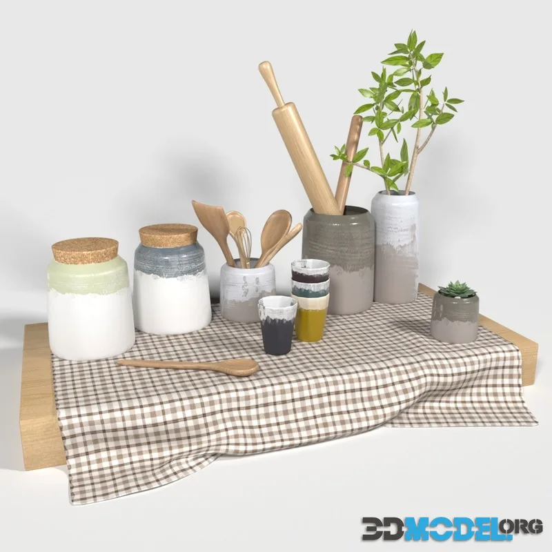 Set of pottery and utensils for the kitchen