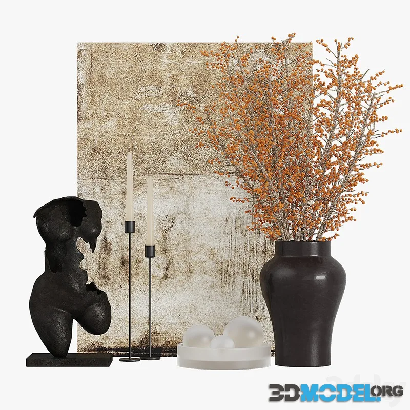 Simple Decorative Set 2 with branches, balls and sculpture