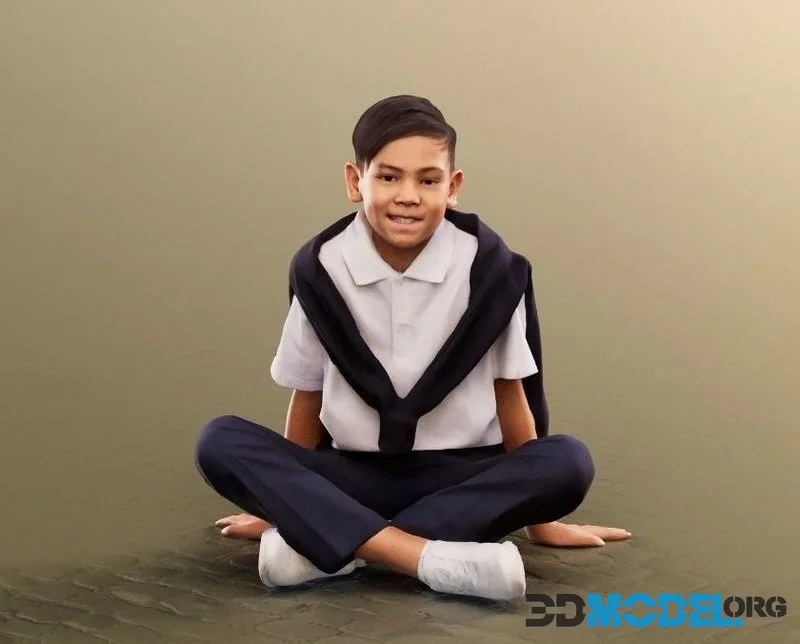 Sitting Asian Schoolboy low-poly (PBR)