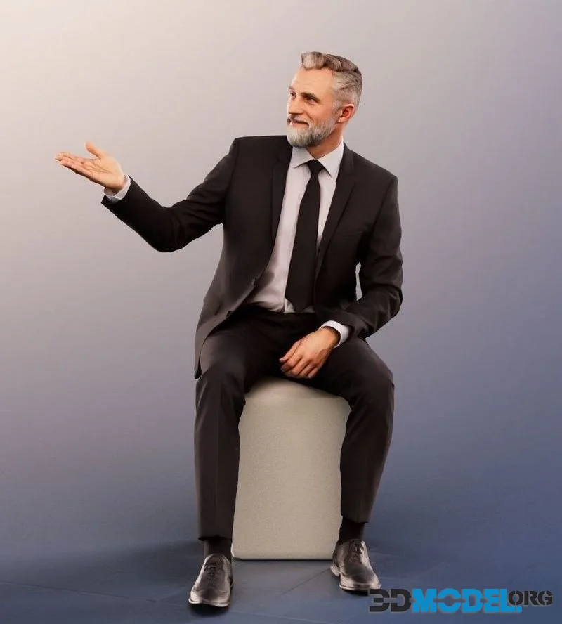 Sitting Business Man Talking low-poly (PBR)