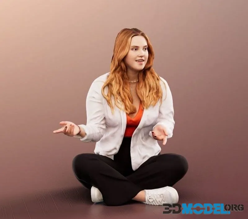 Sitting Casual Girl Talking low-poly (PBR)