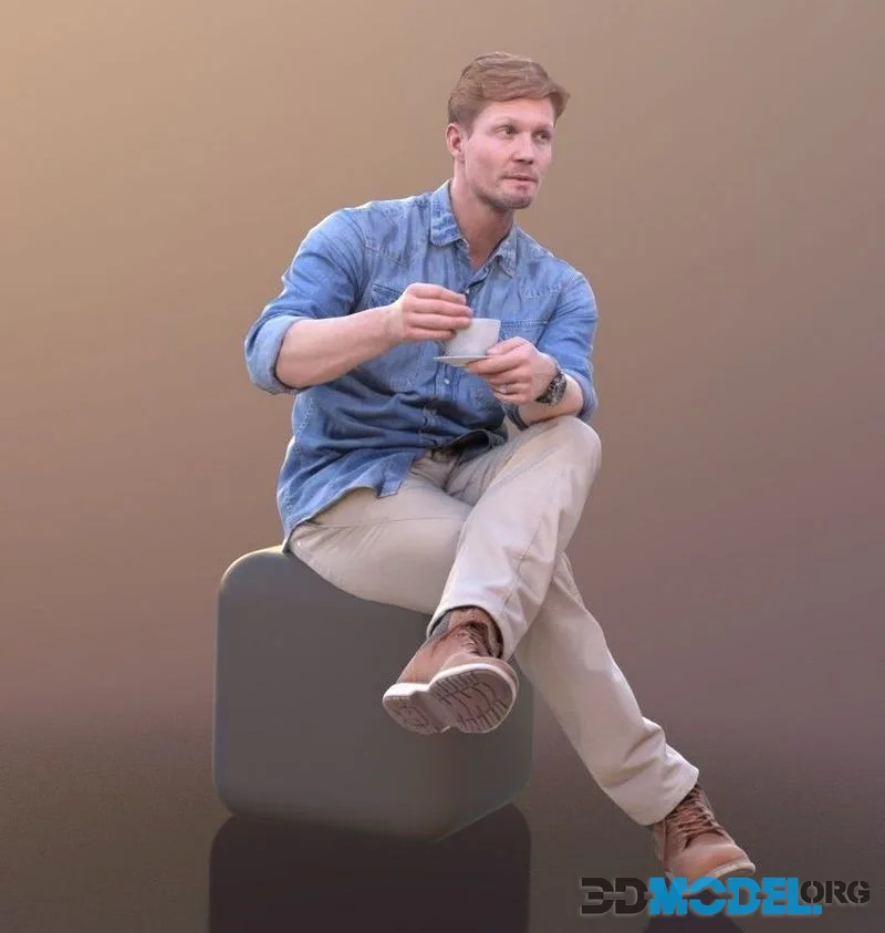 Sitting Casual Man low-poly (PBR)