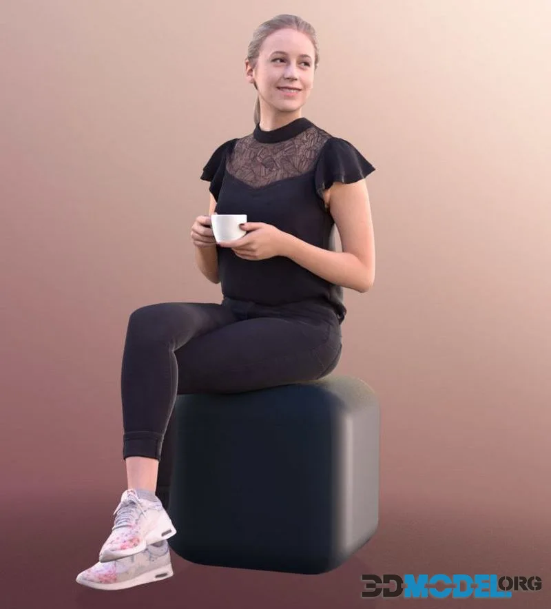 Sitting Woman Drinking Coffee (PBR)