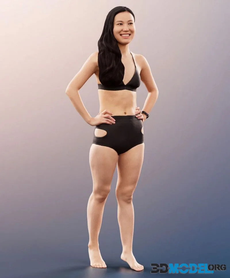 Smiling Asian Woman In Bikini On Tiptoe (PBR)