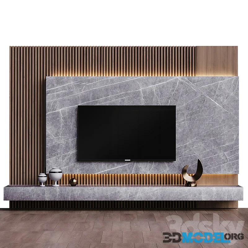 Tv wall (wooden planks and marble)