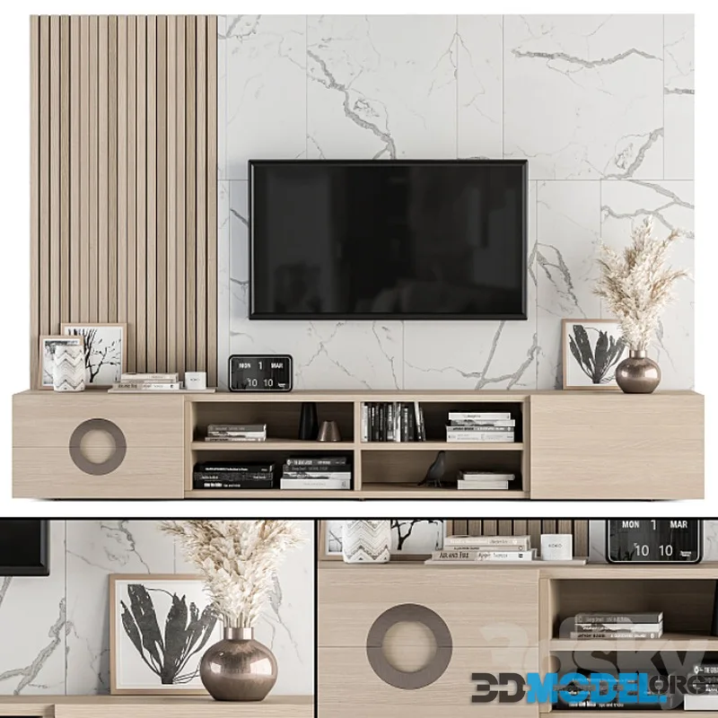 TV Wall Marble and Wood – Set 11