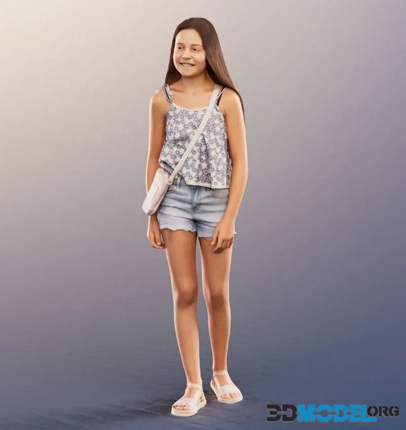 Walking Girl In Summer Outfit low-poly (PBR)