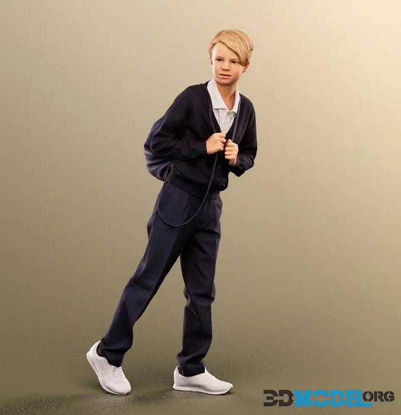 Walking Schoolboy With Backpack low-poly (PBR)