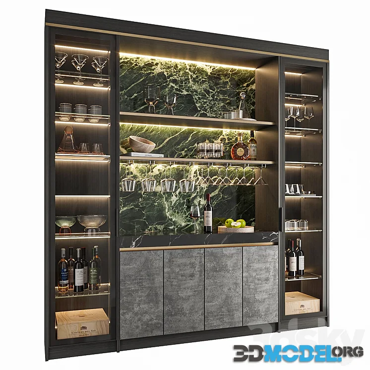 Wine Cabinet With Glasses & Decoration 004