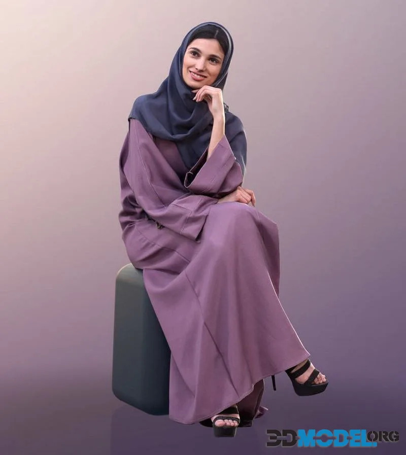 Woman Sitting Wearing A Headscarf low-poly (PBR)