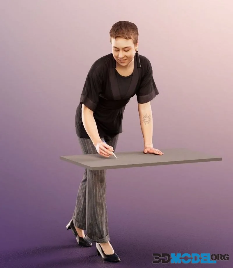 Woman Standing And Writing On Desk low-poly