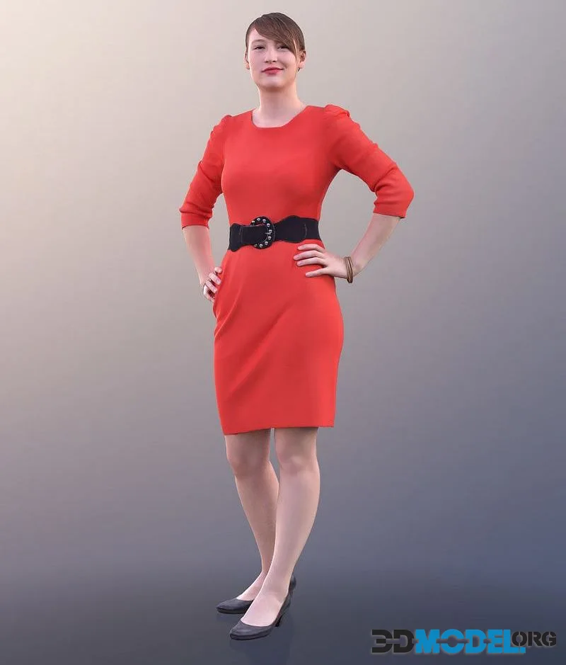 Woman Standing In Red Dress low-poly (PBR)