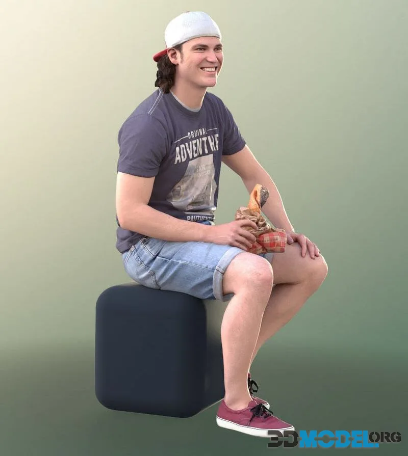 Young Man Sitting With A Paper Bag low-poly