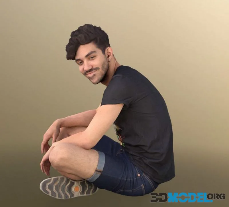 Young Man T-shirt Sitting On Ground Casual Waiting low-poly (PBR)