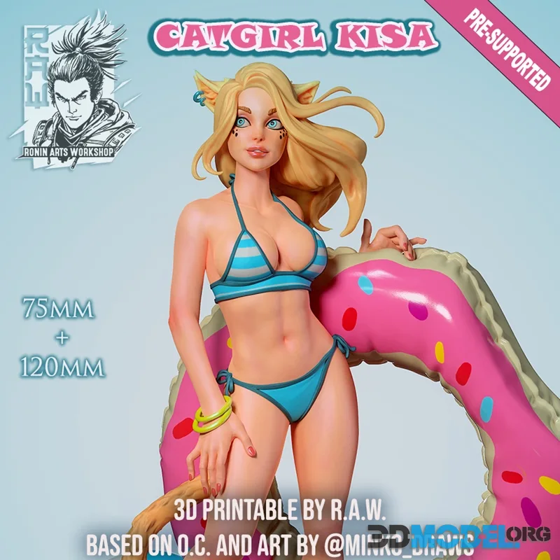 RAW - Catgirl Kisa - Beach Girl Pinup – Printable