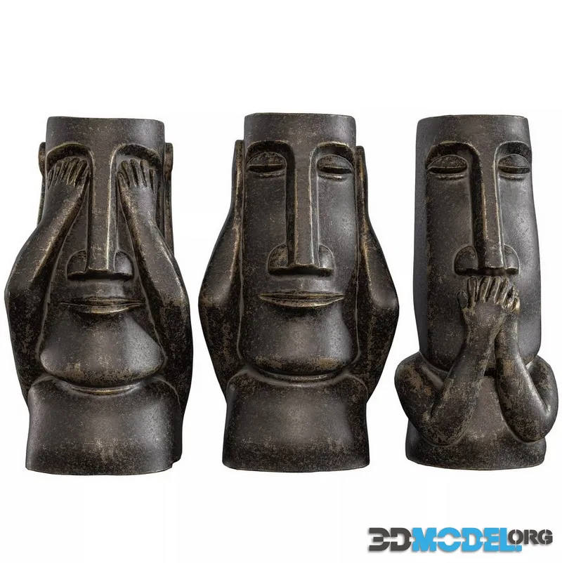 3 Pot Sculpture Set – Abstract Wise Man Figurines (PBR)