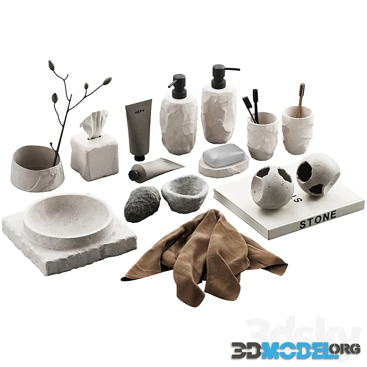 488 bathroom decorative set 04 cracked concrete accessories 01