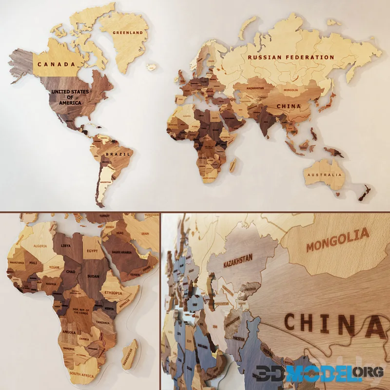 A world map made of wood