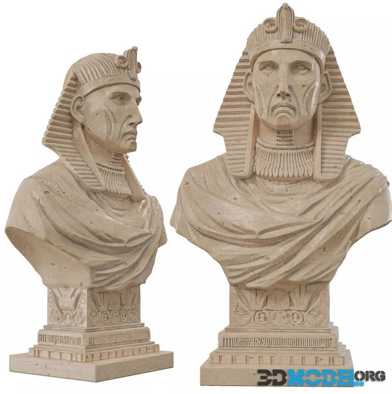 Ancient Egyptian Pharaoh Statue – Weathered Stone Bust (PBR)