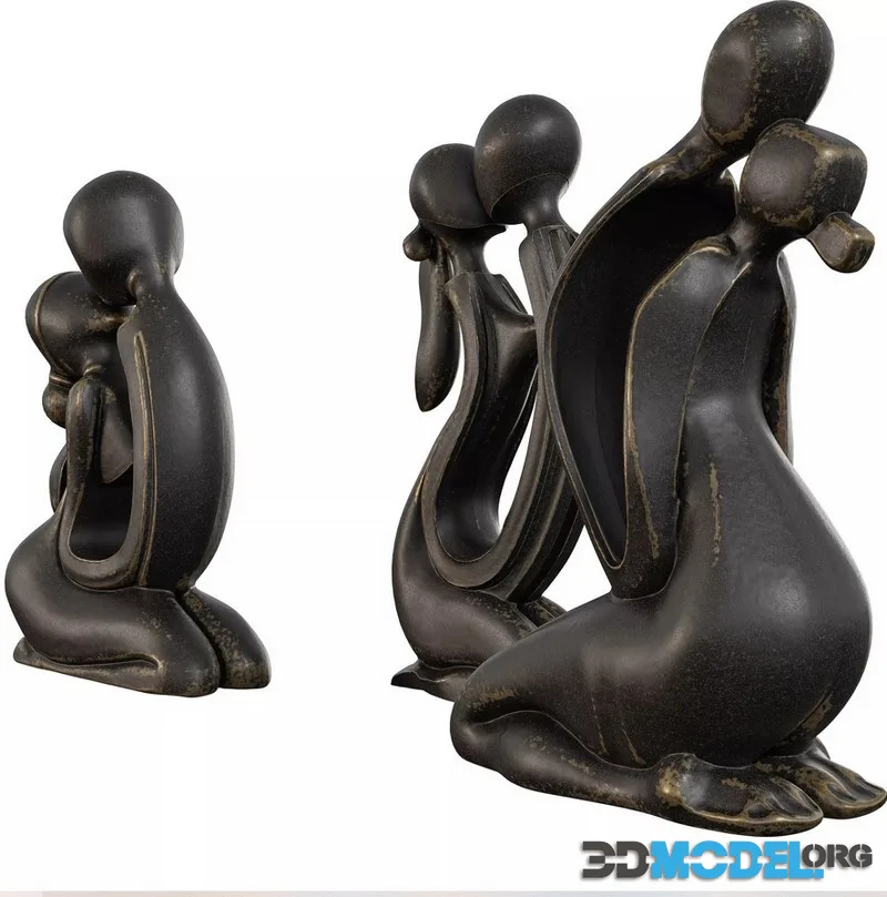 Antique Kissing Set Statues – Abstract Bronze Couple Pack (PBR)