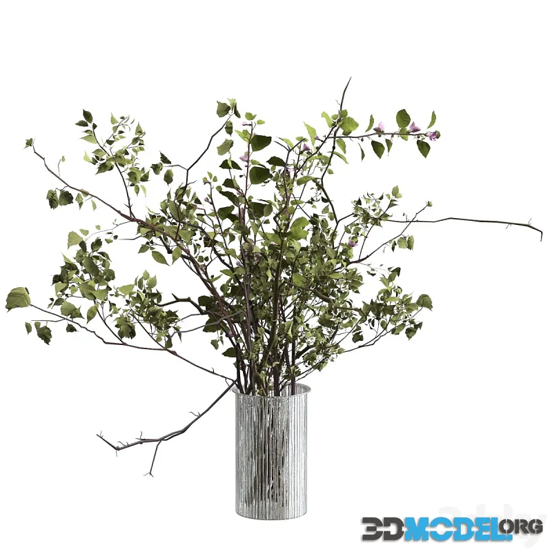 Bouquet of branches and flowers in a glass vase
