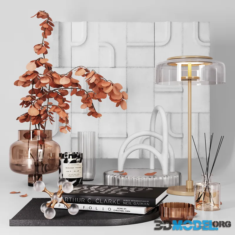 Decorative set 5 (lamp, books, branches)