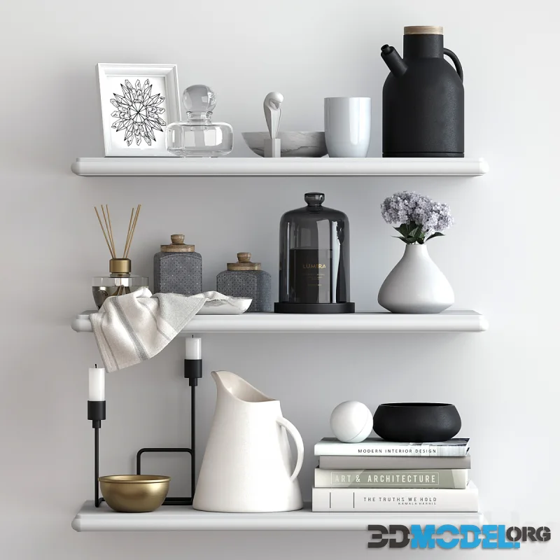 Decorative set _011 with flowers, candles, dishes and books