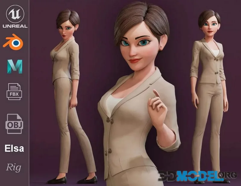 Elsa Cartoon Girl Rig low-poly (PBR)