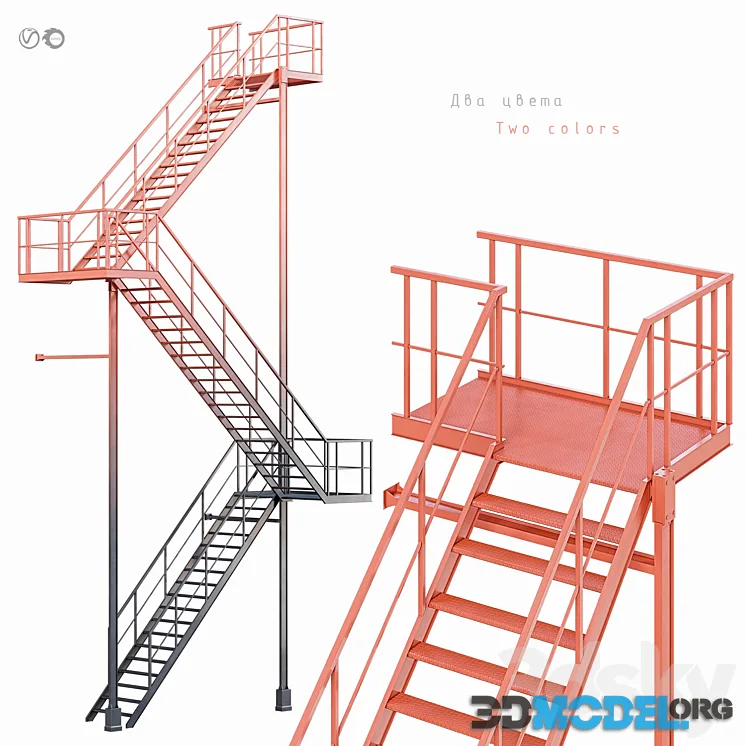 Evacuation staircase, three-flight LE3-8.4 – LE3-11.4 Two colors Set 8