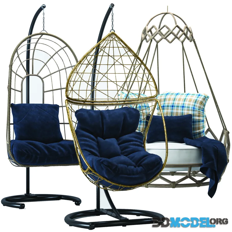Hanging chair with blue pillow (3 variants)